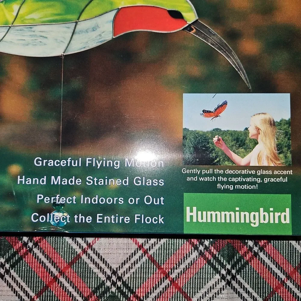 Hand Made Stained Glass Art Hummingbird Flapper Garden Decor